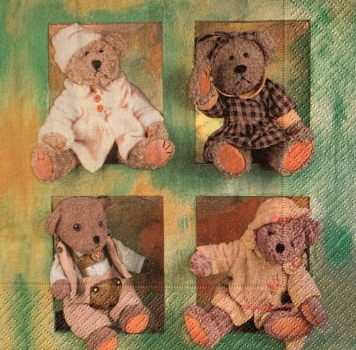 Serviette 4 Bären im Quadrat